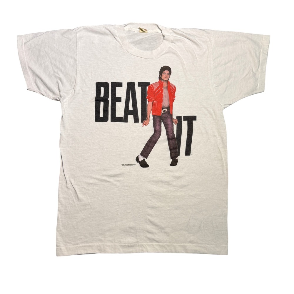 Vintage 1984 Michael Jackson Beat It T-Shirt Screen Stars Single Stitch White L